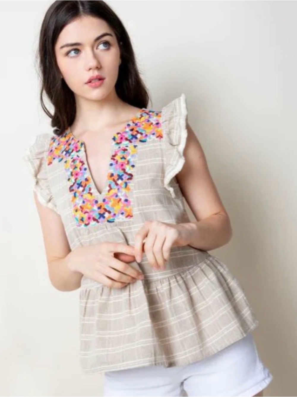 NWT THML Embroidered Peplum top